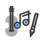 musical note, violin and paintbrush icon