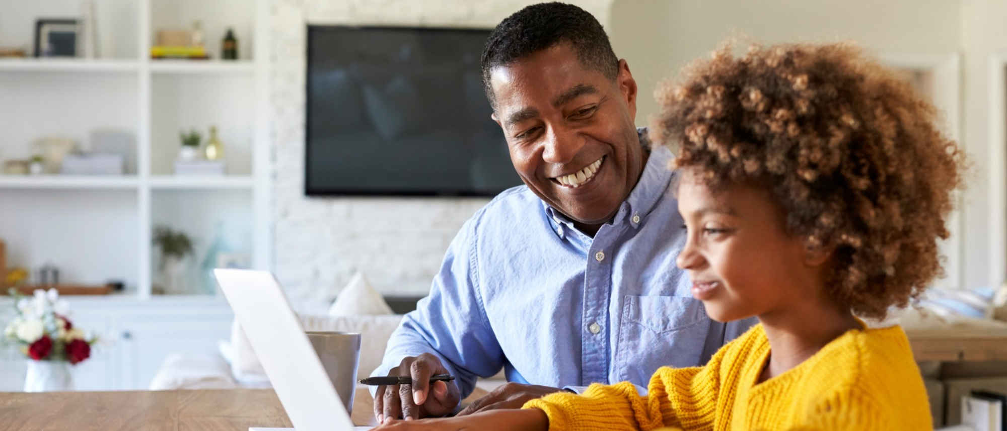 dad with son studying